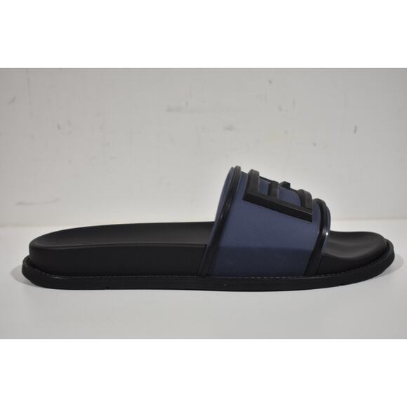 Fendi Mens Baguette Rubber Blue Black Logo Flat Slide Sandal Flip Flop UK 8 US 9 - Picture 3 of 12